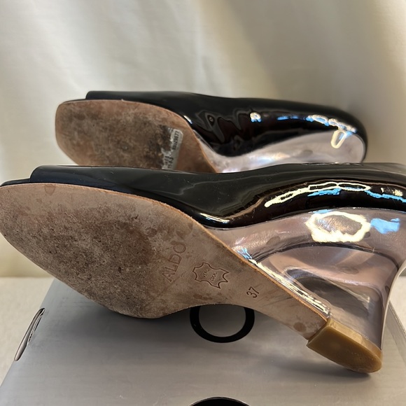 EUC Aldo Size 7/ 37 Javea Black patent lucite wedge heels - Picture 12 of 16